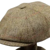 Alfonso D Este Newsboy Cap Model Kyoto Wol Visgraat Beige Groen -Hoeden Winkel 1781736609