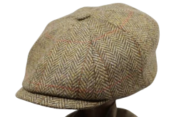 Alfonso D Este Newsboy Cap Model Kyoto Wol Visgraat Beige Groen