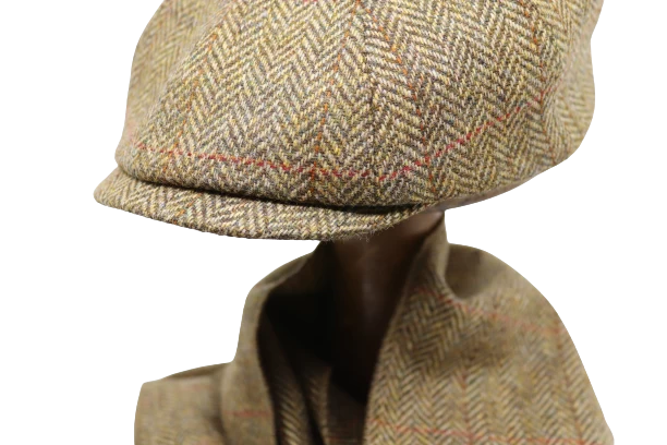 Alfonso D Este Newsboy Cap Model Kyoto Wol Visgraat Beige Groen 5 Alfonso D Este Newsboy Cap Model Kyoto Wol Visgraat Beige Groen - Afbeelding 3