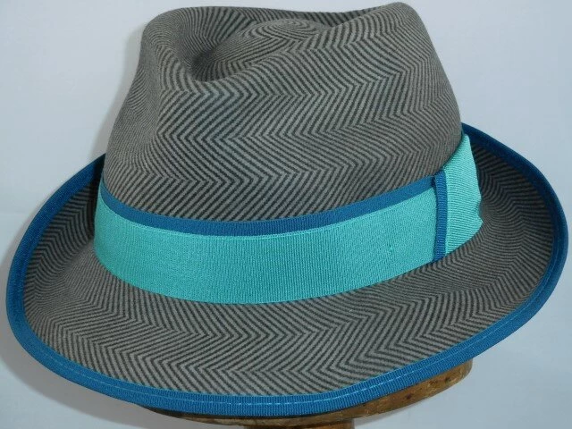 Bedacht Wolvilt Trilby Visgraat Grijs Petrol 4 Bedacht Wolvilt Trilby Visgraat Grijs Petrol - Afbeelding 2