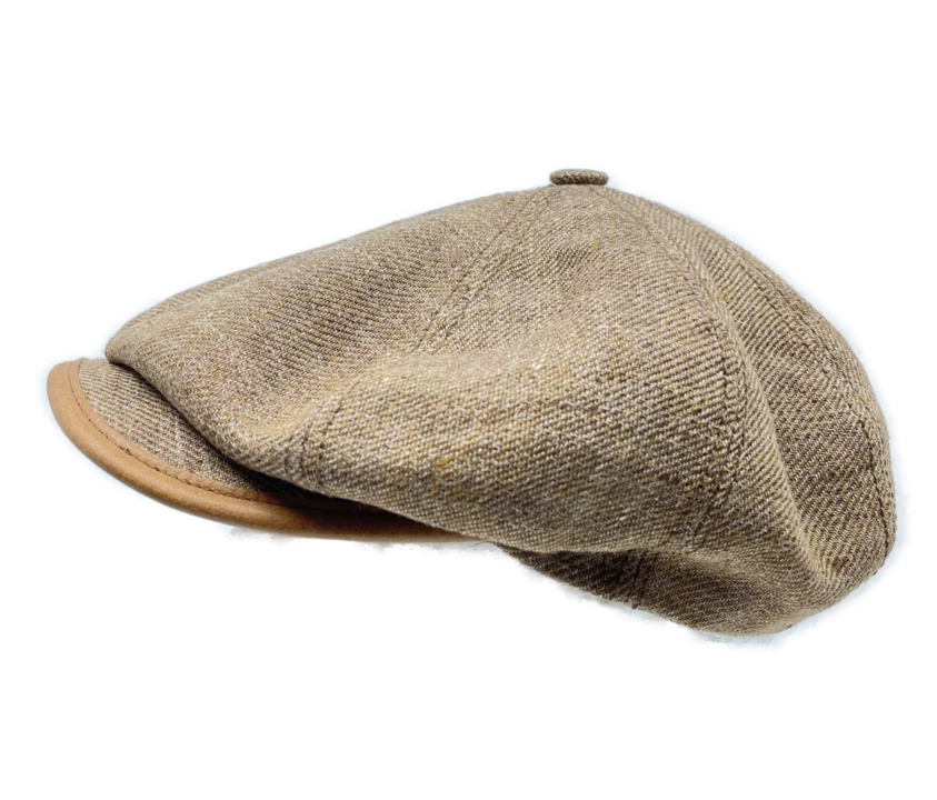 Stetson 8 Panel Newsboy Cap Linen And Leather Brown 4 Stetson 8 Panel Newsboy Cap Linen And Leather Brown - Afbeelding 2