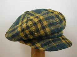 Portaluri Harristweed Volumineuze Ballonpet Oker Marineblauw Ruit -Hoeden Winkel 1851443760