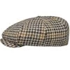 Stetson 8 Panel Newsboy Cap Houndstooth Harris Tweed Black Mustard -Hoeden Winkel 1864555281