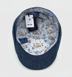Alfonso Deste Newsboy Cap Kioto Zijde Visgraat Jeansblauw -Hoeden Winkel 1874674254