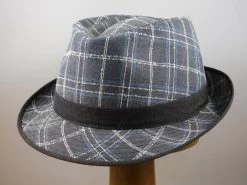 Mida Trilby Lino Ruit Grijsblauw