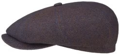 Stetson Newsboy Cap Hatteras Linen Wool Mix Herringbone Brown Indigo
