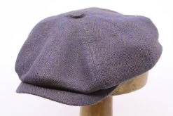 Stetson Newsboy Cap Hatteras Linen Wool Mix Herringbone Brown Indigo -Hoeden Winkel 1907844084