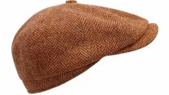 Alfonso Deste Kioto Newsboy Cap Scheerwol Visgraat Roest Bruin