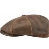 Stetson Hatteras Newsboy Cap Lambskin Leather Destressed Beige 1 Stetson Hatteras Newsboy Cap Lambskin Leather Destressed Beige -Hoeden Winkel 1926277023