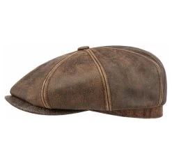 Stetson Hatteras Newsboy Cap Lambskin Leather Destressed Beige