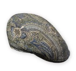 Wigens Ivy Modern Flat Cap Cotton Wool Paisley Olive Blue
