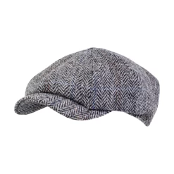 Wigens Newsboy Retro Cap Wool Herringbone Harris Tweed Grey