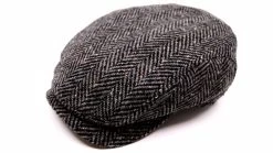 Wigens Ivy Contemporary Flat Cap Virgin Herringbone Wool Dark Grey