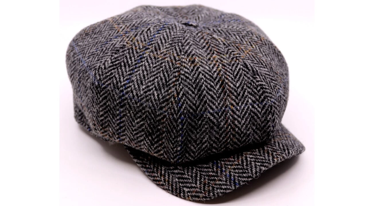 Wigens Newsboy Retro Cap Wool Herringbone Harris Tweed Grey 4 Wigens Newsboy Retro Cap Wool Herringbone Harris Tweed Grey - Afbeelding 2