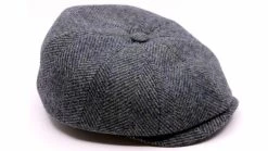 Alfonso Deste Kioto Newsboy Cap Scheerwol Visgraat Metaalblauw