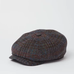 Stetson Newsboy Cap Hatteras Harris Tweed Taupe Petrol Roest