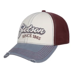 Stetson Baseball Cap Cotton Since 1865 Vintage Destressed Look Blue Burgundy