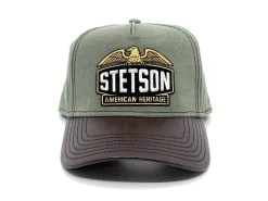 Stetson Trucker Cap Army American Heritage Cotton Linen Leatherlook Olive -Hoeden Winkel 1971354843