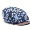 Alfonso D Este Newsboy Cap Kioto Linnen Floral Fantasie Bruin Blauw -Hoeden Winkel 1971565125