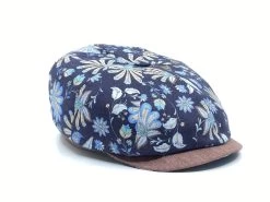 Alfonso D Este Newsboy Cap Kioto Linnen Floral Fantasie Bruin Blauw