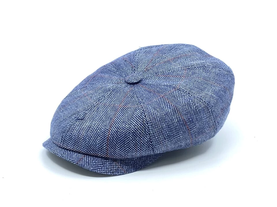 Stetson Newsboy Cap Hatteras Silk Herringbone Check Blue 4 Stetson Newsboy Cap Hatteras Silk Herringbone Check Blue - Afbeelding 2