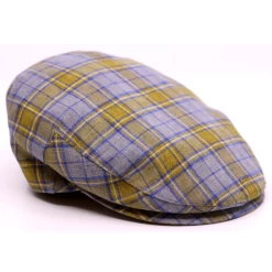 Jos Van Dijck Klassieke Engelse Pet Ruit Linnen Blauw Geel