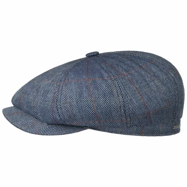 Stetson Newsboy Cap Hatteras Silk Herringbone Check Blue 3 Stetson Newsboy Cap Hatteras Silk Herringbone Check Blue