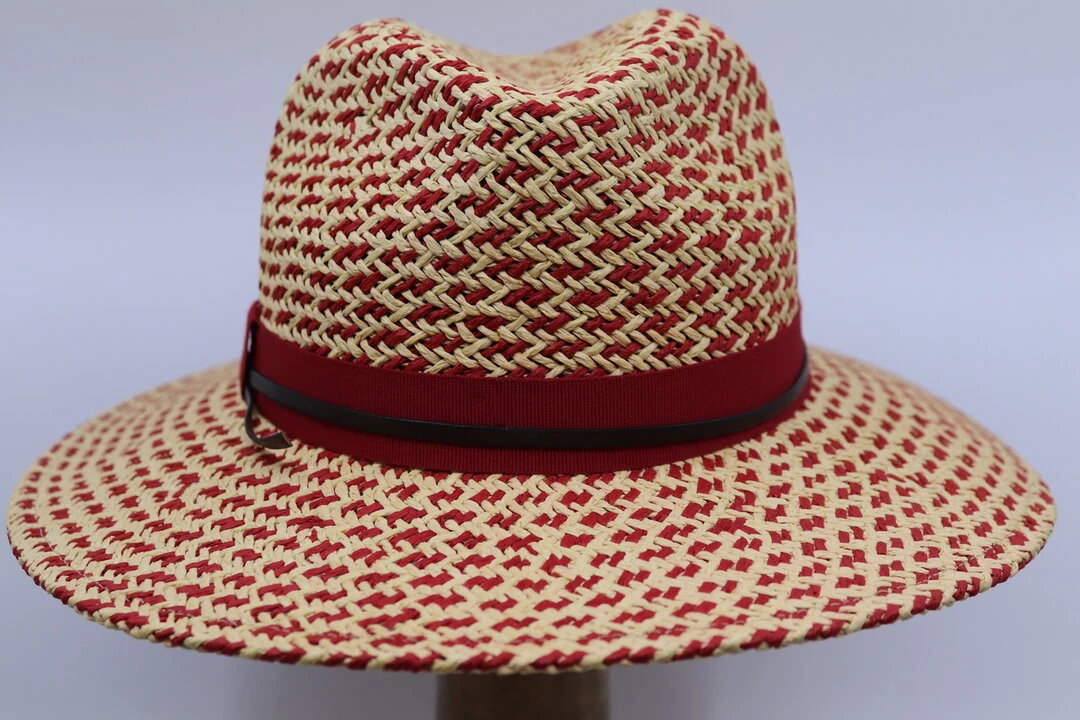 Jos Van Dijck Fedora Zomer Lint En Leer Rood Naturel 4 Jos Van Dijck Fedora Zomer Lint En Leer Rood Naturel - Afbeelding 2