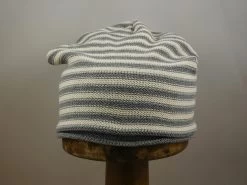 Fiebig Beanie Katoen Streep Antracietgrijs