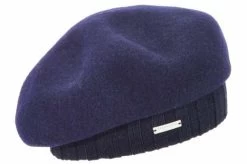 Seeberger Wollen Baret Met Gebreide Rand Marine Blauw