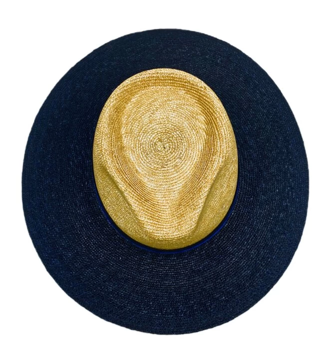 Marzi Fedora Premium Italian Straw Two Tone Naturel Navy 6 Marzi Fedora Premium Italian Straw Two Tone Naturel Navy - Afbeelding 4